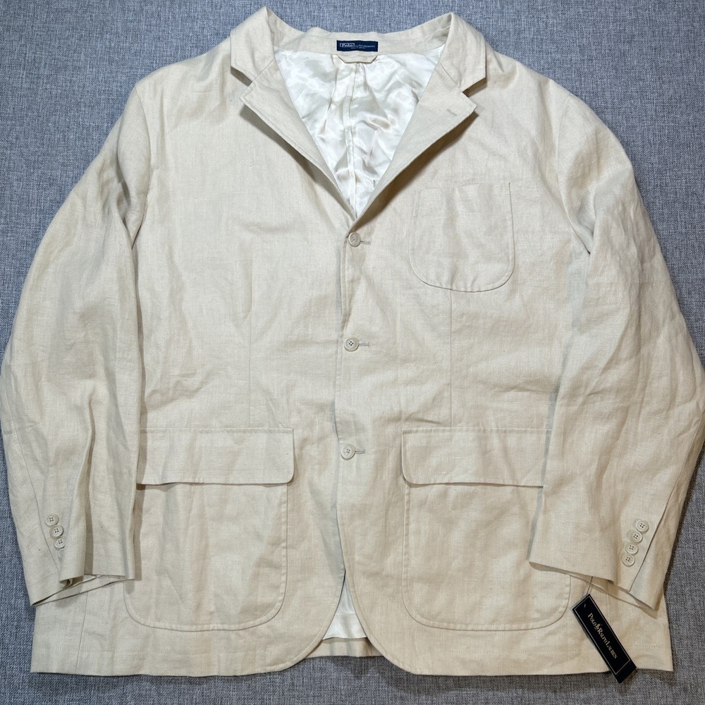 NEW Polo Ralph Lauren Linen Sport Coat Blazer Mens 4XB Beige Blazer NWT $345